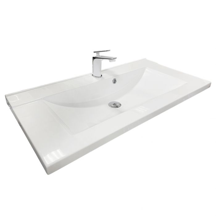 Раковина, умивальник Adamant QUANTO, штучний камінь, прямокут., з отвором для змішувача, з отвором для переливу, 900х447х140мм, накладний, білий