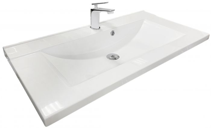 Раковина, умивальник Adamant QUANTO, штучний камінь, прямокут., з отвором для змішувача, з отвором для переливу, 900х447х140мм, накладний, білий