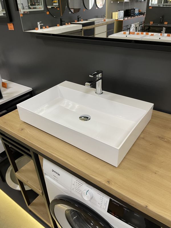 Раковина, умивальник Adamant SLENDER, штучний камінь, прямокут., з отвором для змішувача, без переливу, 605x405x120мм, накладний, білий