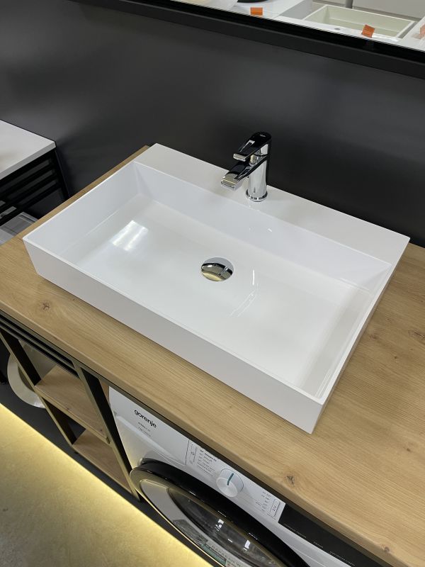 Раковина, умивальник Adamant SLENDER, штучний камінь, прямокут., з отвором для змішувача, без переливу, 605x405x120мм, накладний, білий