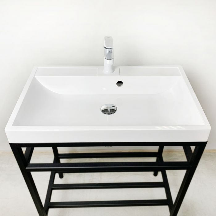 Раковина, умивальник Adamant STRENG NEW, штучний камінь, прямокут., з отвором для змішувача, з отвором для переливу, 590x410x123мм, накладний, білий