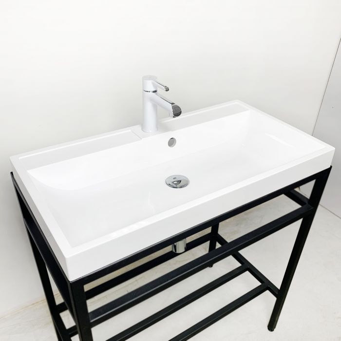 Раковина, умивальник Adamant STRENG NEW, штучний камінь, прямокут., з отвором для змішувача, з отвором для переливу, 790x410x123мм, накладний, білий