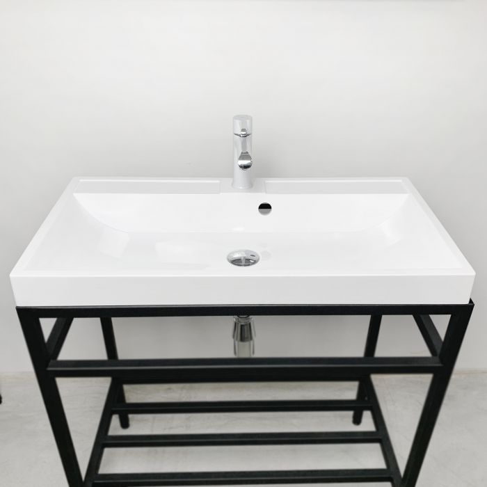 Раковина, умивальник Adamant STRENG NEW, штучний камінь, прямокут., з отвором для змішувача, з отвором для переливу, 790x410x123мм, накладний, білий