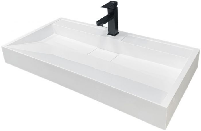 Раковина, умивальник Adamant VISION, штучний камінь, прямокут., з отвором для змішувача, без переливу, 900х455х110мм, накладний, білий