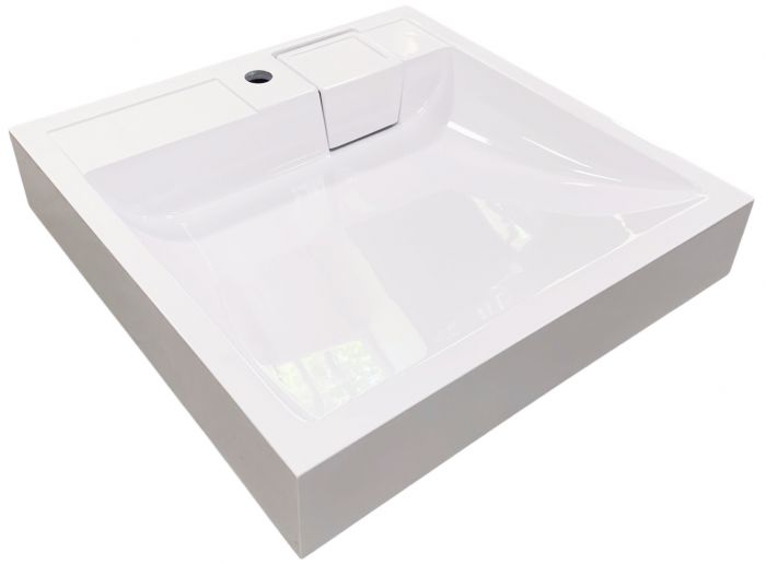 Раковина, умивальник Adamant WASHER NEW, штучний камінь, прямокут., з отвором для змішувача, без переливу, 595х595х115мм, накладний, білий