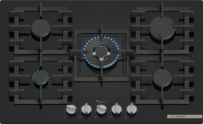 Варильна поверхня Bosch газова на склі, 75см, чавун, чорний