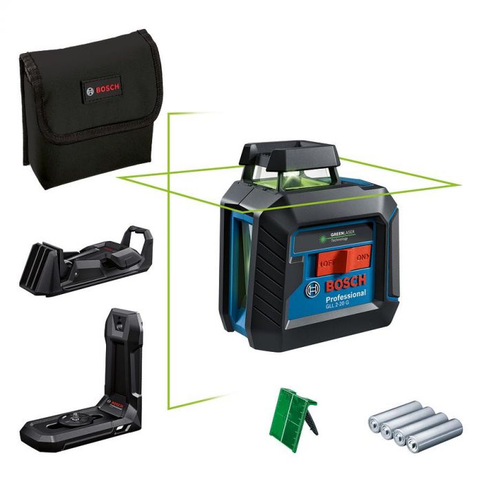 Нівелір лазерний Bosch Professional GLL2-20G+LB10+DK10 до 10 ±0.2мм/м зелений промінь IP64 чохлом мішень 0.9кг