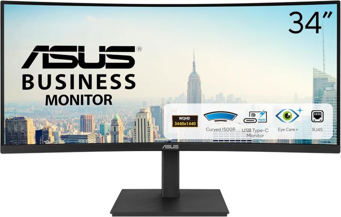 Монітор Asus 34" VA34VCPSR HDMI, DP, USB-C, 3xUSB, RJ-45, MM, VA, 3440x1440, 21:9, 100Hz, 4ms, CURVED, AdaptiveSync, HAS