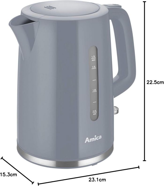 Електрочайник Amica 1.7л, пластик, сірий
