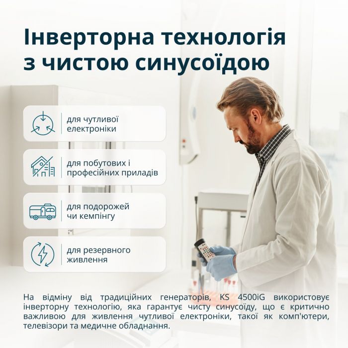 Генератор газобензиновий інверторний Konner&Sohnen KS 4500iG, 230В, 4.5кВт, ручний стартер, 33.5кг