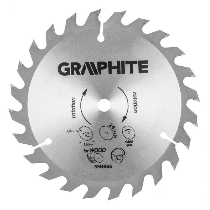 Диск пильний Graphite по дереву, 150х10мм, 1.6мм, 24 зубів