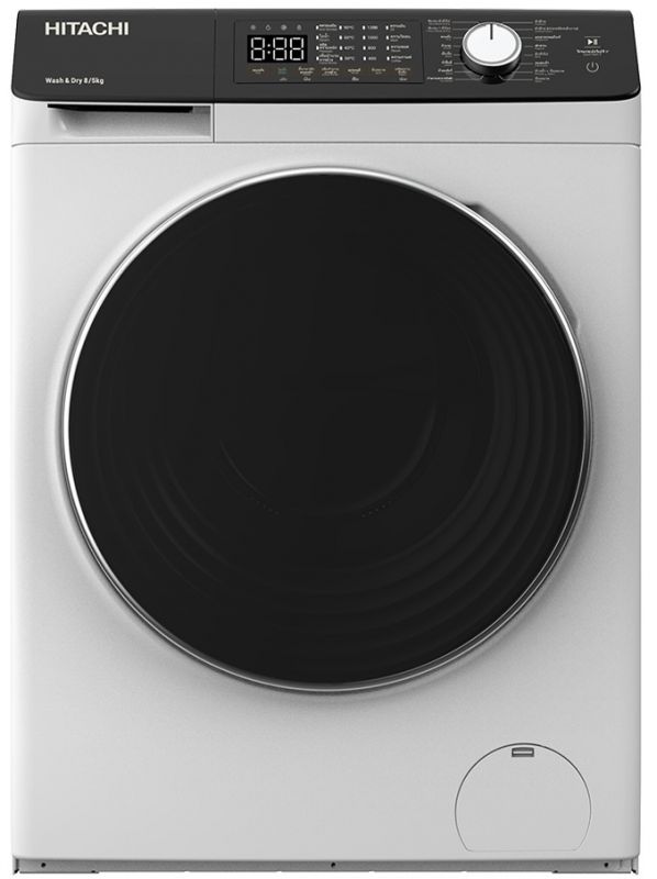 Прально-сушильна машина Hitachi фронтальна, 8(5)кг, 1400, A, 60см, дисплей, пара, інвертор, білий