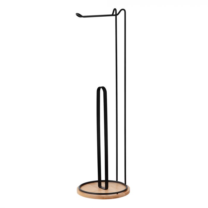 Тримач для туалетного паперу Ardesto Minimalism 16.5х16.5х55см, метал, бамбук, чорний