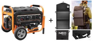 Генератор бензиновий Neo Tools 230В (1 фаза), 2.8/3кВт, електростартер, AVR, 45кг + Портативний зарядний пристрій сонячна панель 90-140