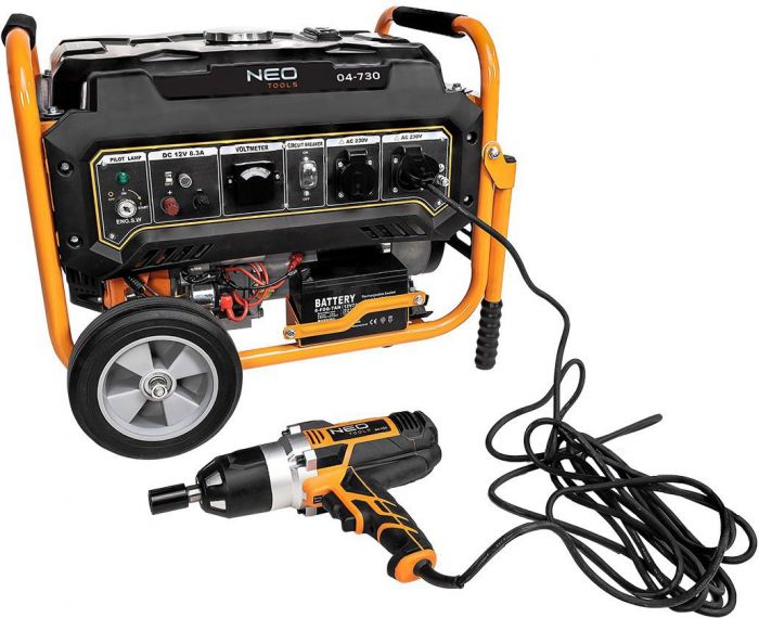 Генератор бензиновий Neo Tools 230В (1 фаза), 2.8/3кВт, електростартер, AVR, 45кг + Портативний зарядний пристрій сонячна панель 90-140