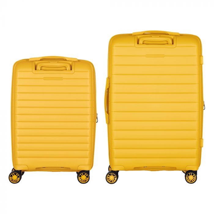Набір валіз 2E, Aero, поліпропілен, (M+S), TSA, 4 колеса, EXP, бурштиново-жовтий