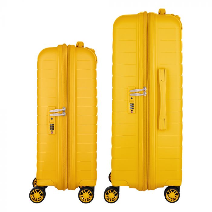 Набір валіз 2E, Aero, поліпропілен, (M+S), TSA, 4 колеса, EXP, бурштиново-жовтий