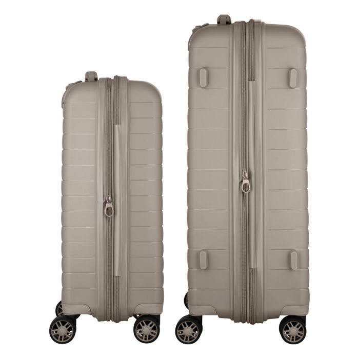 Набір валіз 2E, Aero, поліпропілен, (M+S), TSA, 4 колеса, EXP, сіро-коричневий