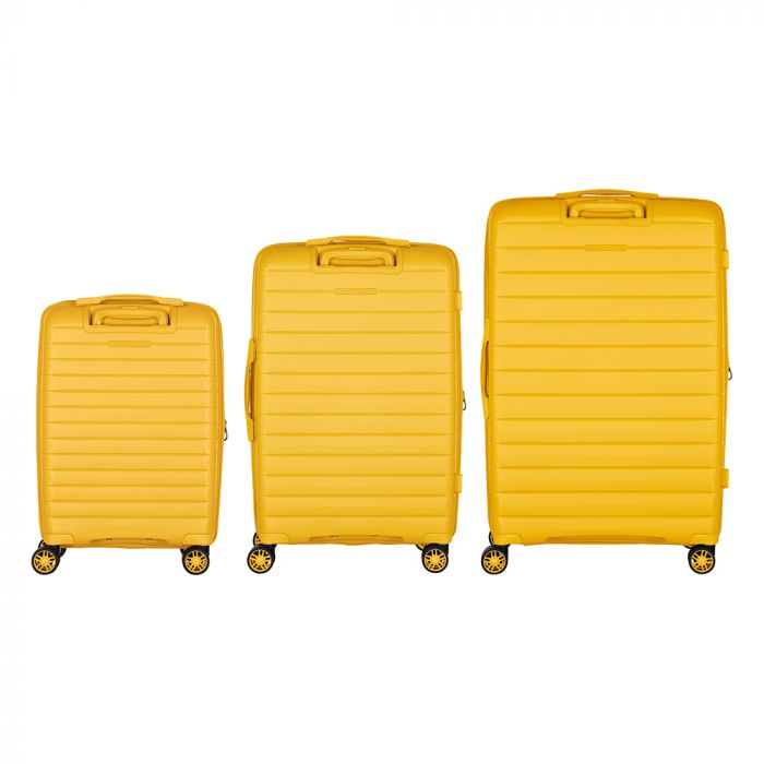 Набір валіз 2E, Aero, поліпропілен, (L+M+S), TSA, 4 колеса, EXP, бурштиново-жовтий