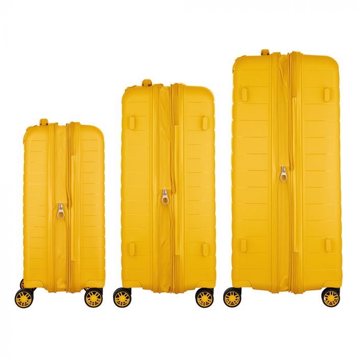 Набір валіз 2E, Aero, поліпропілен, (L+M+S), TSA, 4 колеса, EXP, бурштиново-жовтий