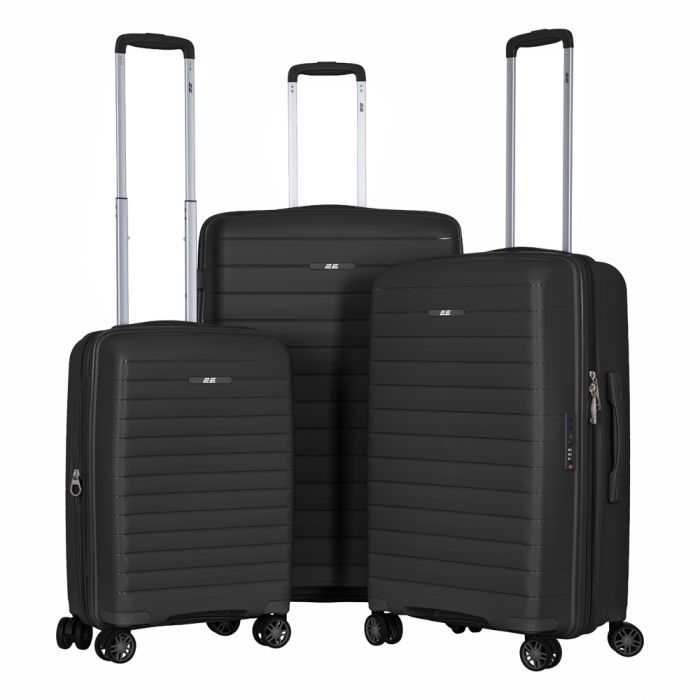 Набір валіз 2E, Aero, поліпропілен, (L+M+S), TSA, 4 колеса, EXP, чорний