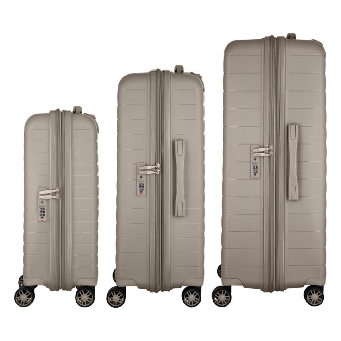 Набір валіз 2E, Aero, поліпропілен, (L+M+S), TSA, 4 колеса, EXP, сіро-коричневий