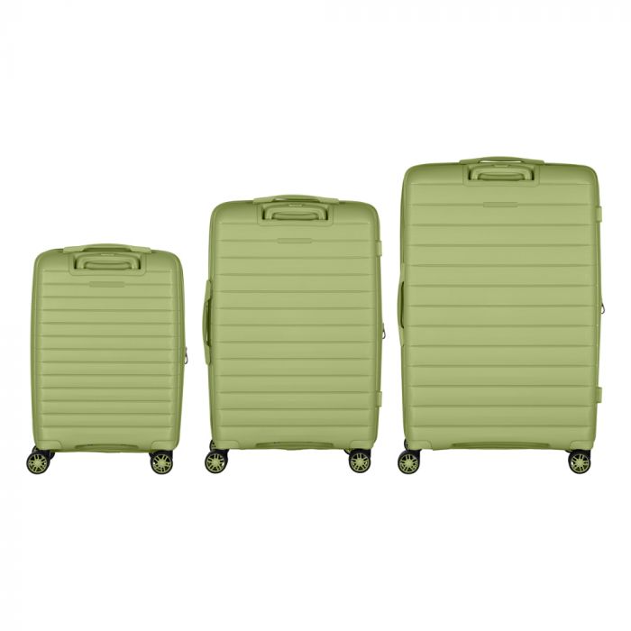 Набір валіз 2E, Aero, поліпропілен, (L+M+S), TSA, 4 колеса, EXP, оливково-зелений