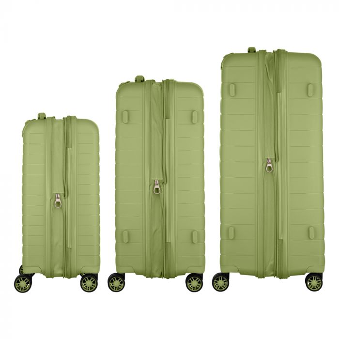Набір валіз 2E, Aero, поліпропілен, (L+M+S), TSA, 4 колеса, EXP, оливково-зелений