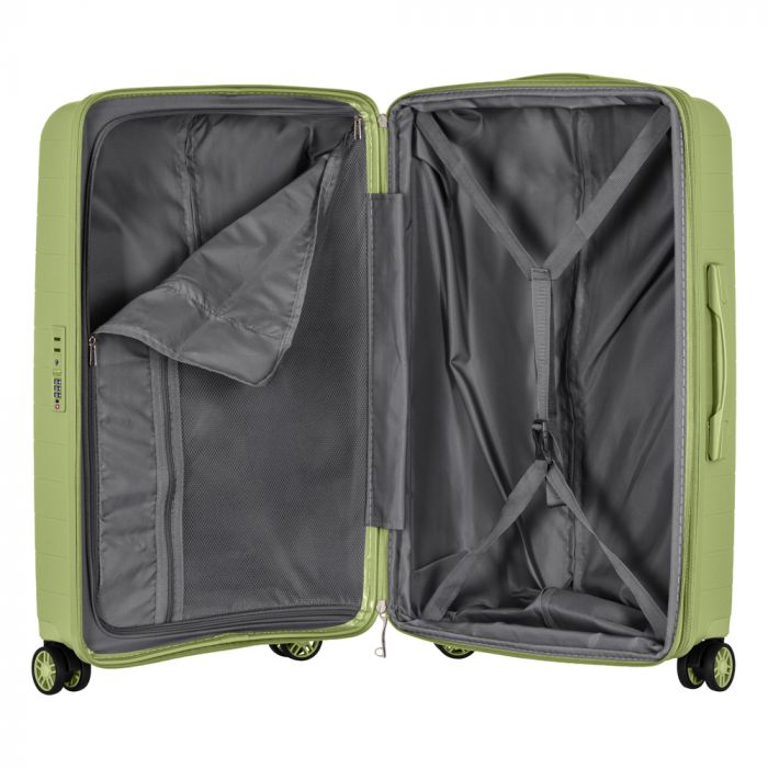 Набір валіз 2E, Aero, поліпропілен, (L+M+S), TSA, 4 колеса, EXP, оливково-зелений