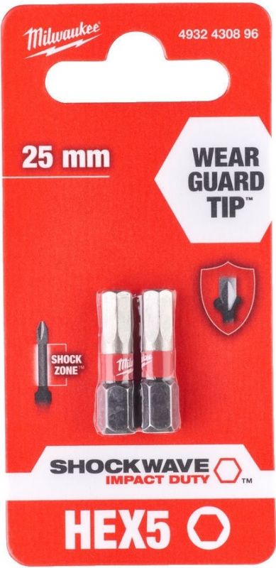 Біти Milwaukee Shockwave, набір 2шт, Hex5х25мм