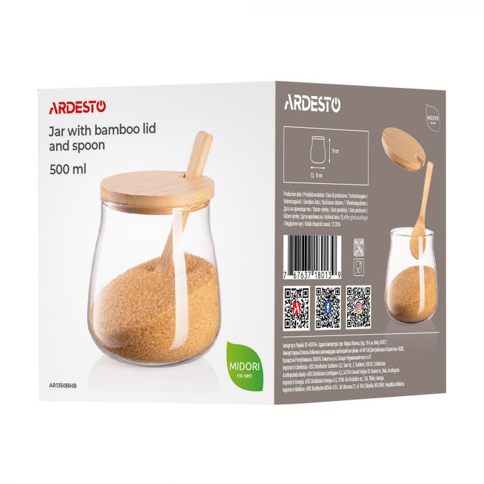 Банка для зберігання ARDESTO Midori Sugar 500мл, скло, бамбук, прозорий