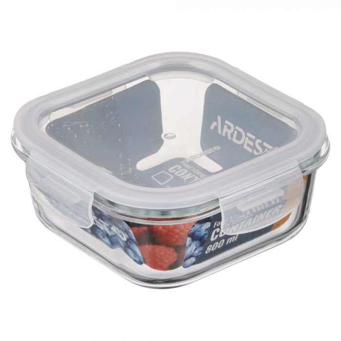 Контейнер для зберігання харчових продуктів Ardesto Gemini 0.8л, боросилікатне скло, пластик, квадратний, прозорий