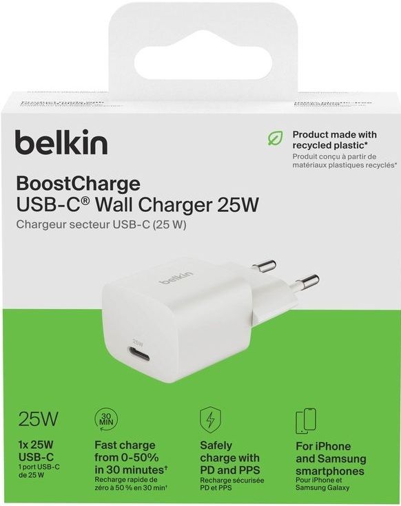 Зарядний пристрій мережевий Belkin 25Вт USB-С PD PPS, білий