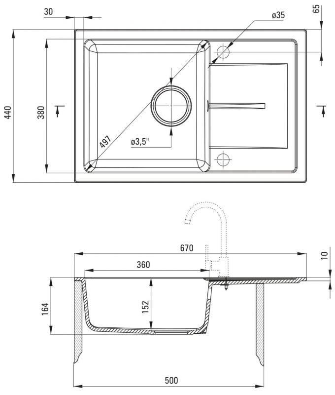 Набір для кухні Deante Leda, гранітна мийка ZRD_2113 + зміш. BOC_B740, графіт