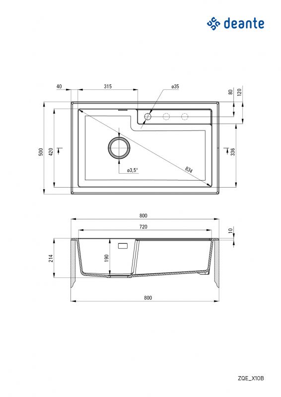 Мийка кухонна Deante Eridan, граніт, прямокутна, без крила, 800х500х214мм, чаша - 1, врізна, чорна