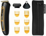 Тример Rowenta Sport Collection, для голови, носа, вух і тіла, мережа+акум., роторний мотор, насадок-8, чохол, титан.напил., чорно-жовтий