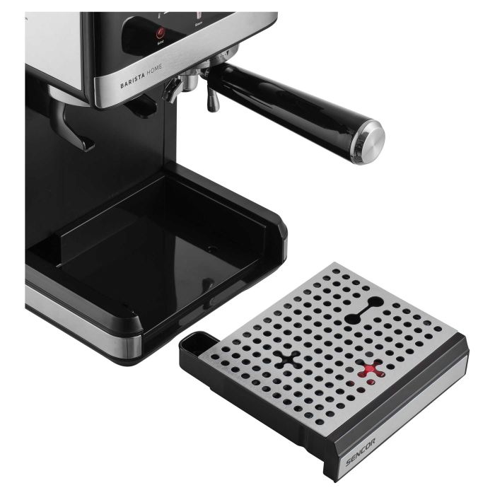 Кавоварка Sencor ріжкова 1.8л, зерно+мелена, вдубована кавомолка, дисплей, нерж. сталь-чорний