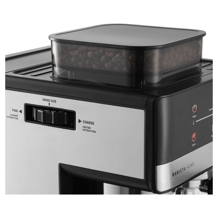 Кавоварка Sencor ріжкова 1.8л, зерно+мелена, вдубована кавомолка, дисплей, нерж. сталь-чорний