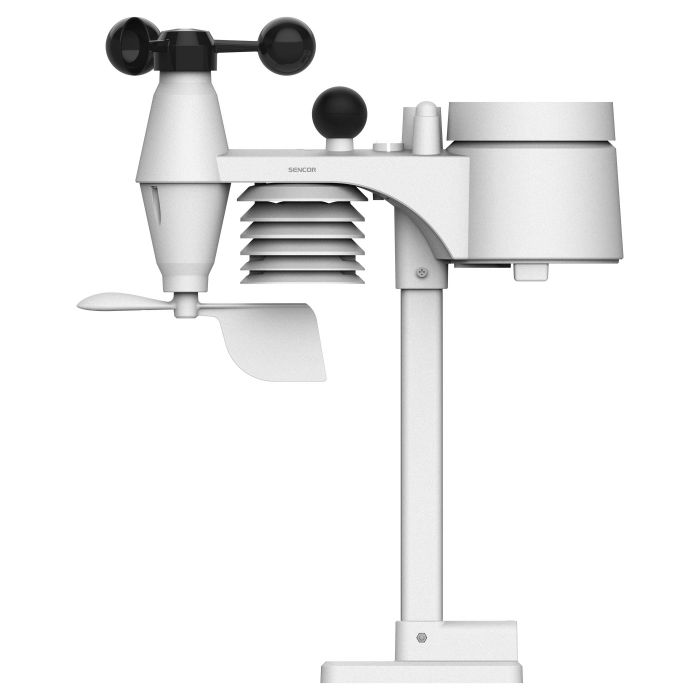 Метеостанція Sencor, внутр/зовн вимірювання, від мережі/CR2032x1+AAx3, темп-ра, вологість, час, прогноз погоди, атмосферний тиск, шв. вітру, чорний