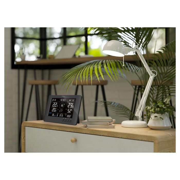 Метеостанція Sencor, внутр/зовн вимірювання, від мережі/CR2032x1+AAx3, темп-ра, вологість, час, прогноз погоди, атмосферний тиск, шв. вітру, чорний