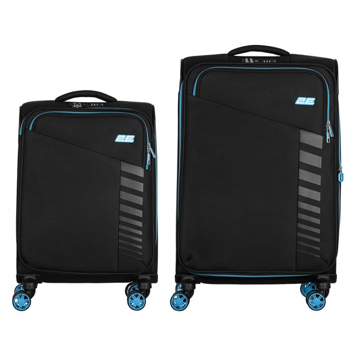 Набір валіз 2E, Trek, (M+S), TSA, 4 колеса, + 2 рюкзаки Cabin (2E-BPET-CABIN-BK), поліестр, чорний