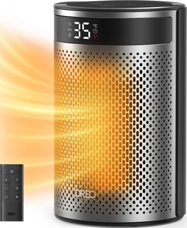 Тепловентилятор Dreo, 20м2, 1500Вт, електр. упр-ння, керамич.нагрів.елемент, пульт ДУ, срібний