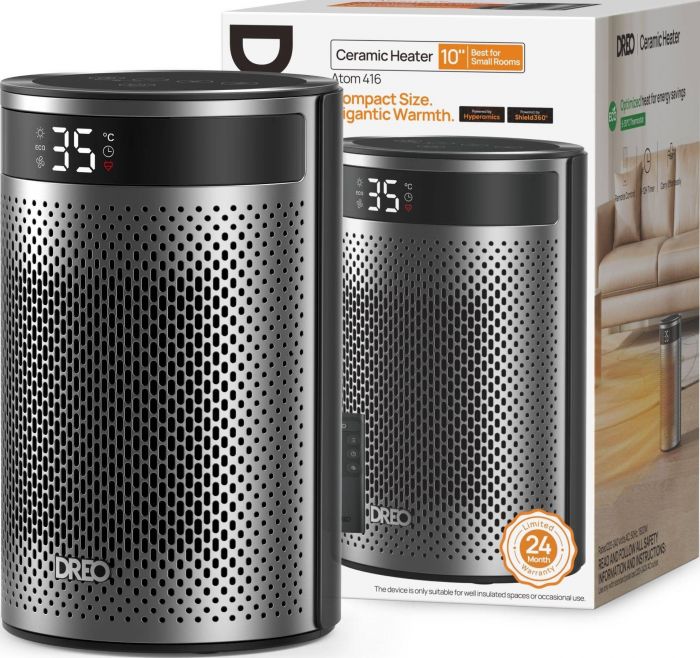 Тепловентилятор Dreo, 20м2, 1500Вт, електр. упр-ння, керамич.нагрів.елемент, пульт ДУ, срібний