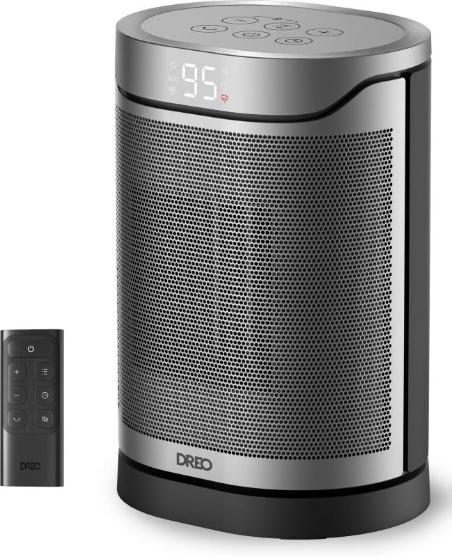 Тепловентилятор Dreo, 20м2, 1500Вт, електр. упр-ння, керамич.нагрів.елемент, пульт ДУ, 3 швидк., срібний