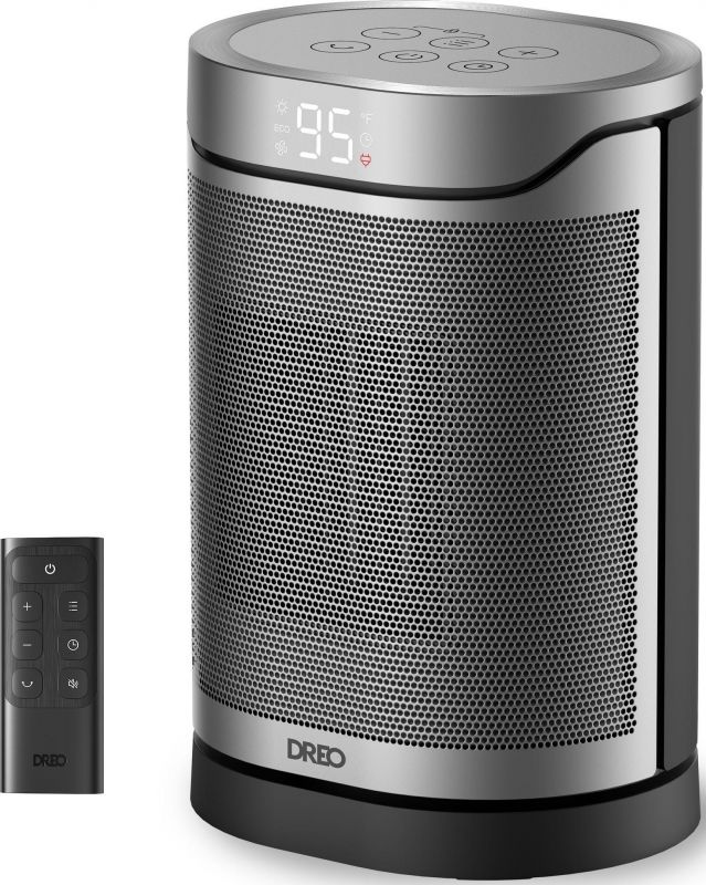 Тепловентилятор Dreo, 20м2, 1500Вт, електр. упр-ння, керамич.нагрів.елемент, пульт ДУ, 3 швидк., срібний