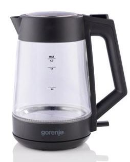 Електрочайник Gorenje 1.7л, 2,200 Вт, strix контроль, скло, чорний