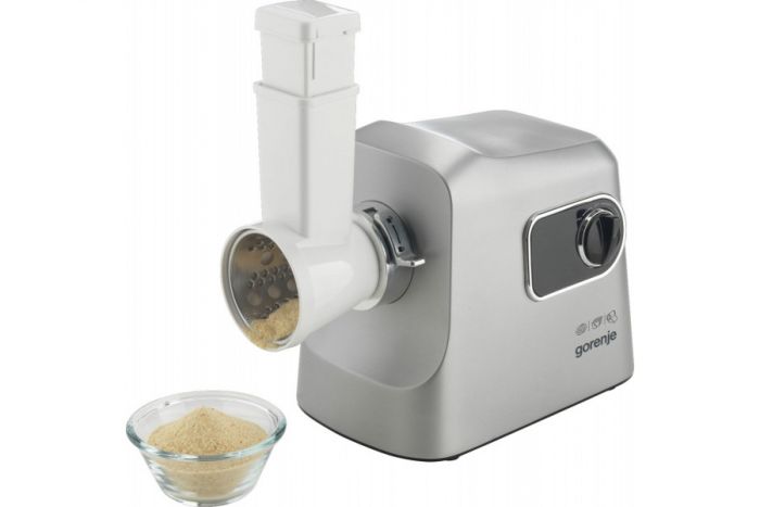 М'ясорубка Gorenje, 2500Вт, 2.8кг/хв, 3 решітки, насадка для ковбас, кеббе, шнековий соковидавлювач, 3 терки, пластик/метал, нерж