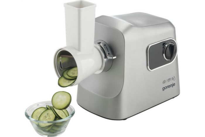 М'ясорубка Gorenje, 2500Вт, 2.8кг/хв, 3 решітки, насадка для ковбас, кеббе, шнековий соковидавлювач, 3 терки, пластик/метал, нерж