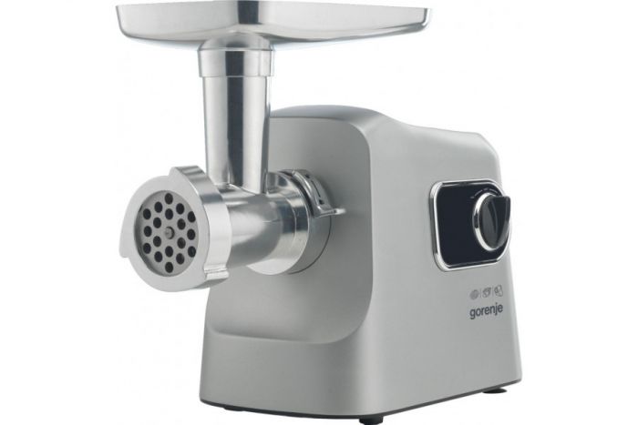 М'ясорубка Gorenje, 2500Вт, 2.8кг/хв, 3 решітки, насадка для ковбас, кеббе, шнековий соковидавлювач, 3 терки, пластик/метал, нерж