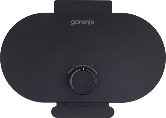 Міні-гриль  Gorenje 1200Вт, алюміній, пластина д/вафель, корпус-метал, чорний